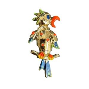 Vintage Parrot Brooch Gold Tone Bird Cockatoo Parrot Pin Colorful‎